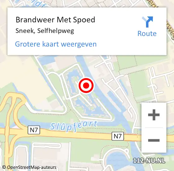 Locatie op kaart van de 112 melding: Brandweer Met Spoed Naar Sneek, Selfhelpweg op 31 december 2023 20:18