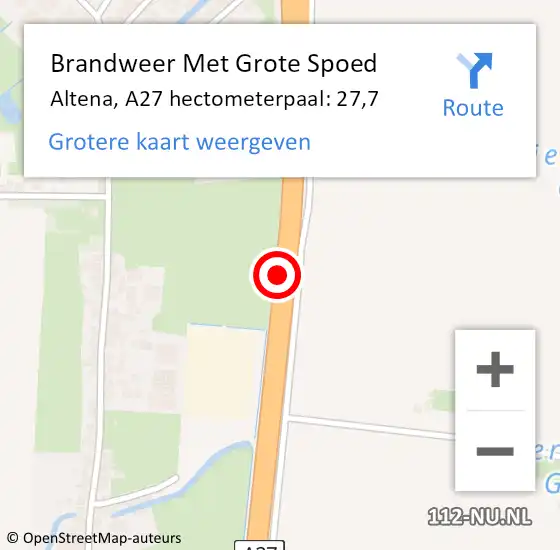 Locatie op kaart van de 112 melding: Brandweer Met Grote Spoed Naar Altena, A27 hectometerpaal: 27,7 op 31 december 2023 20:28