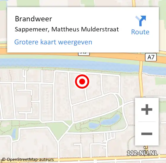 Locatie op kaart van de 112 melding: Brandweer Sappemeer, Mattheus Mulderstraat op 31 december 2023 20:31