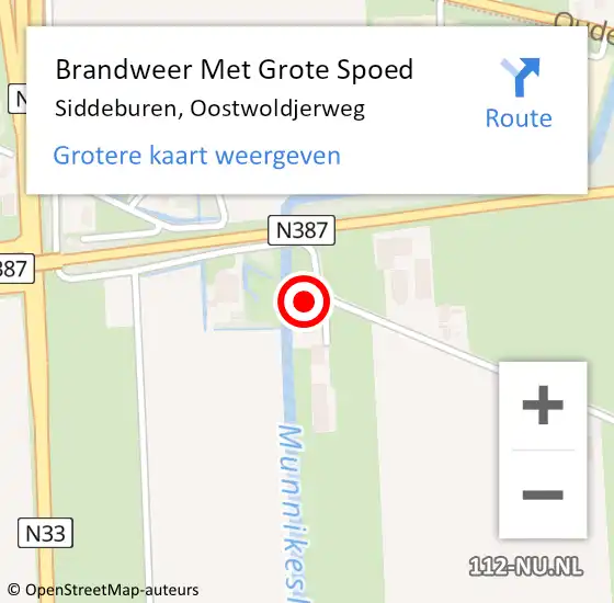 Locatie op kaart van de 112 melding: Brandweer Met Grote Spoed Naar Siddeburen, Oostwoldjerweg op 31 december 2023 20:48