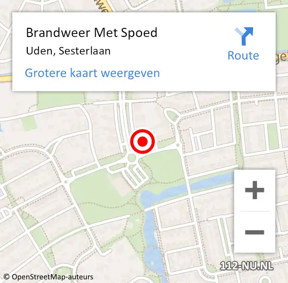 Locatie op kaart van de 112 melding: Brandweer Met Spoed Naar Uden, Sesterlaan op 31 december 2023 20:52