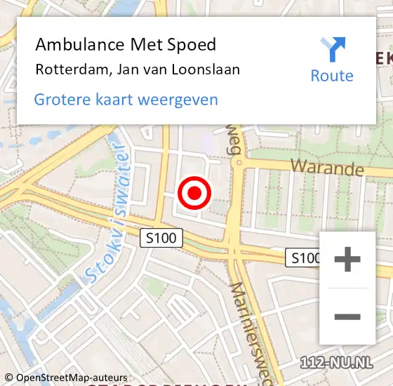 Locatie op kaart van de 112 melding: Ambulance Met Spoed Naar Rotterdam, Jan van Loonslaan op 31 december 2023 21:02