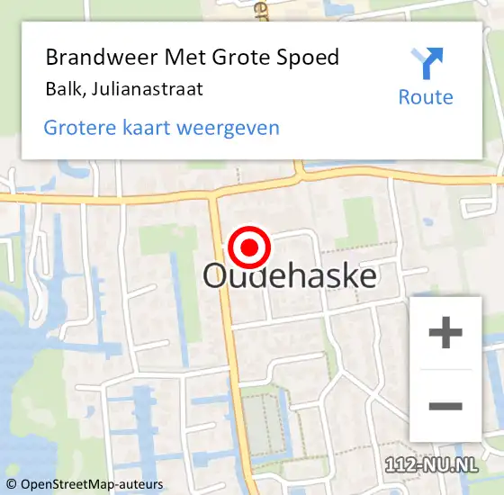 Locatie op kaart van de 112 melding: Brandweer Met Grote Spoed Naar Balk, Julianastraat op 31 december 2023 21:08