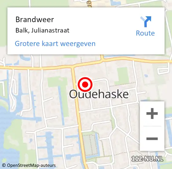 Locatie op kaart van de 112 melding: Brandweer Balk, Julianastraat op 31 december 2023 21:08