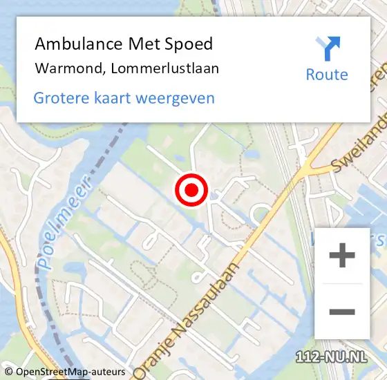 Locatie op kaart van de 112 melding: Ambulance Met Spoed Naar Warmond, Lommerlustlaan op 31 december 2023 21:34