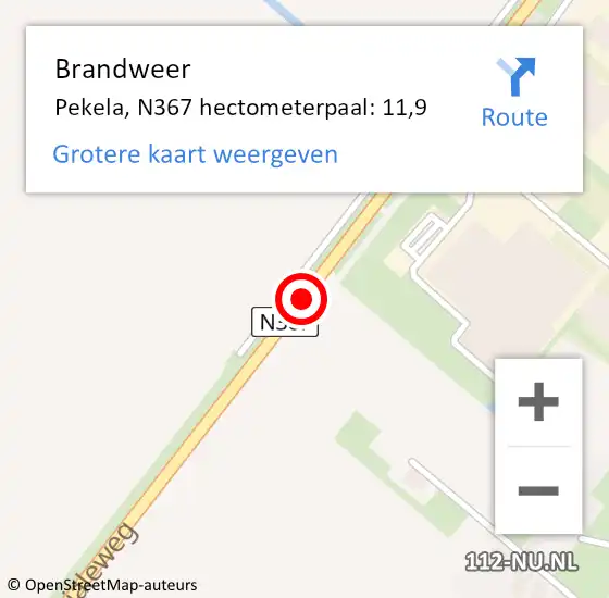 Locatie op kaart van de 112 melding: Brandweer Pekela, N367 hectometerpaal: 11,9 op 31 december 2023 21:42
