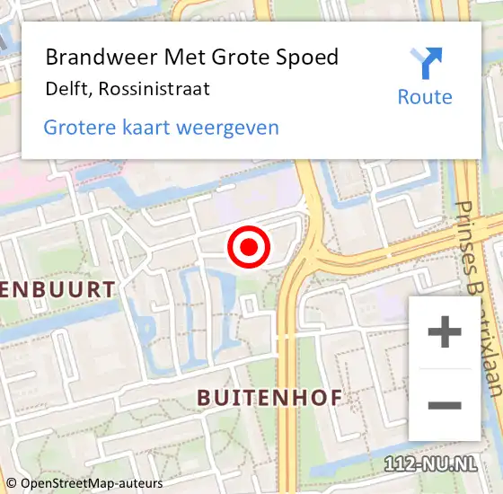 Locatie op kaart van de 112 melding: Brandweer Met Grote Spoed Naar Delft, Rossinistraat op 31 december 2023 21:55