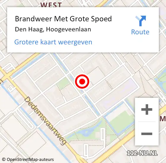 Locatie op kaart van de 112 melding: Brandweer Met Grote Spoed Naar Den Haag, Hoogeveenlaan op 31 december 2023 22:16