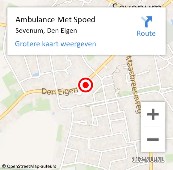 Locatie op kaart van de 112 melding: Ambulance Met Spoed Naar Sevenum, Den Eigen op 20 september 2014 13:13