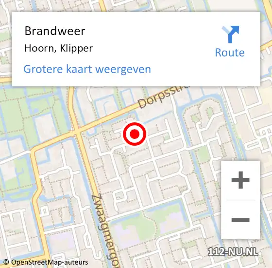 Locatie op kaart van de 112 melding: Brandweer Hoorn, Klipper op 31 december 2023 22:28