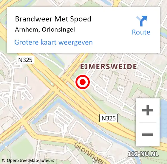 Locatie op kaart van de 112 melding: Brandweer Met Spoed Naar Arnhem, Orionsingel op 31 december 2023 22:37