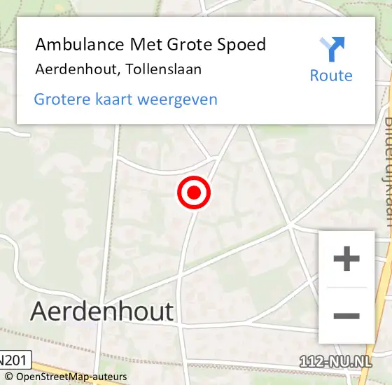 Locatie op kaart van de 112 melding: Ambulance Met Grote Spoed Naar Aerdenhout, Tollenslaan op 31 december 2023 23:30