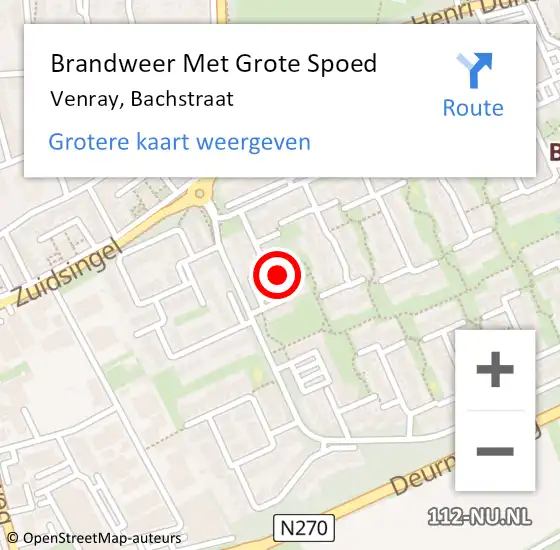 Locatie op kaart van de 112 melding: Brandweer Met Grote Spoed Naar Venray, Bachstraat op 31 december 2023 23:40