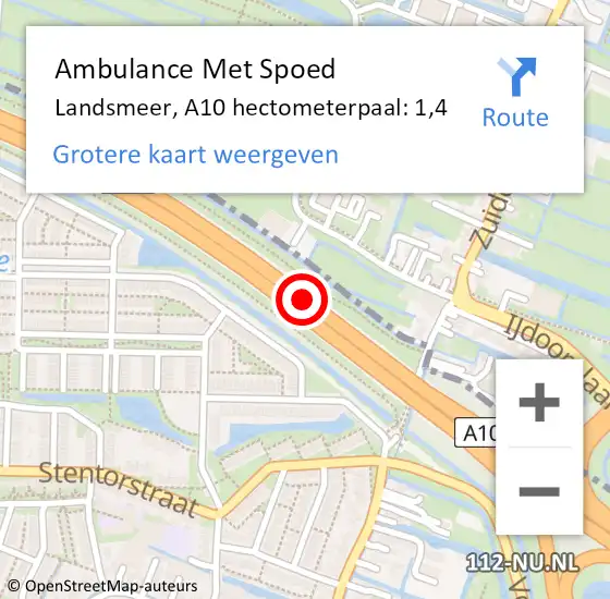 Locatie op kaart van de 112 melding: Ambulance Met Spoed Naar Landsmeer, A10 hectometerpaal: 1,4 op 31 december 2023 23:45
