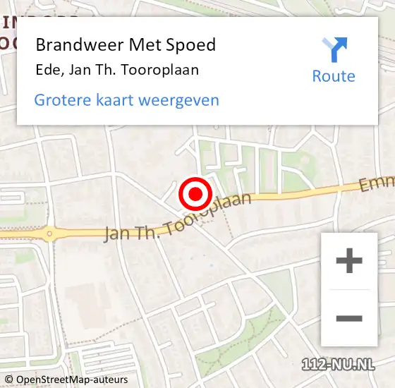 Locatie op kaart van de 112 melding: Brandweer Met Spoed Naar Ede, Jan Th. Tooroplaan op 1 januari 2024 00:06