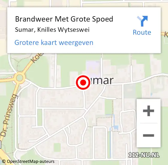 Locatie op kaart van de 112 melding: Brandweer Met Grote Spoed Naar Sumar, Knilles Wytseswei op 1 januari 2024 00:06