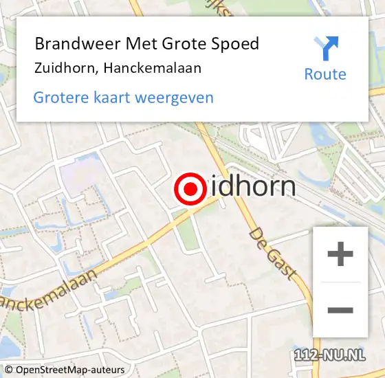 Locatie op kaart van de 112 melding: Brandweer Met Grote Spoed Naar Zuidhorn, Hanckemalaan op 1 januari 2024 00:09