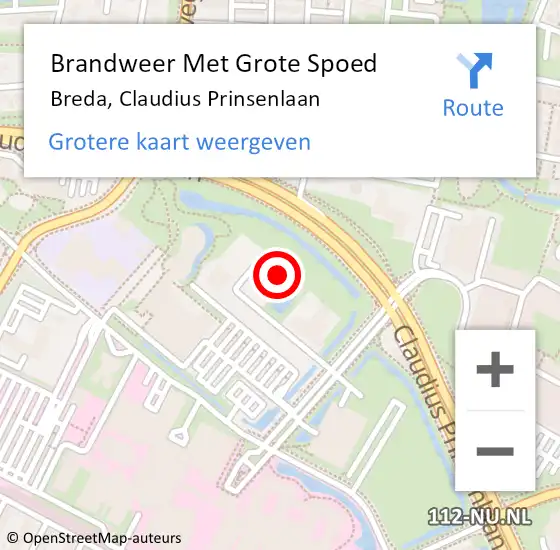 Locatie op kaart van de 112 melding: Brandweer Met Grote Spoed Naar Breda, Claudius Prinsenlaan op 1 januari 2024 00:10