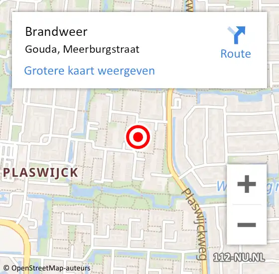 Locatie op kaart van de 112 melding: Brandweer Gouda, Meerburgstraat op 1 januari 2024 00:13