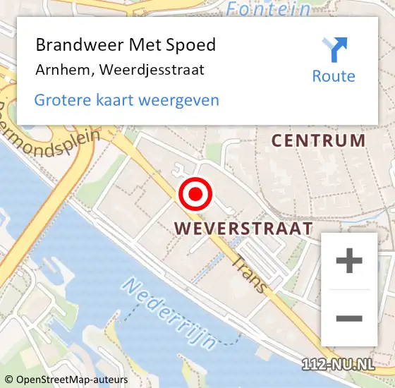 Locatie op kaart van de 112 melding: Brandweer Met Spoed Naar Arnhem, Weerdjesstraat op 1 januari 2024 00:14