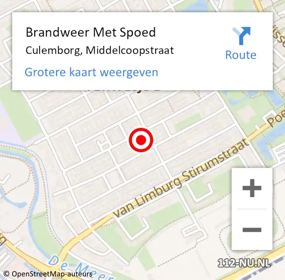 Locatie op kaart van de 112 melding: Brandweer Met Spoed Naar Culemborg, Middelcoopstraat op 1 januari 2024 00:19