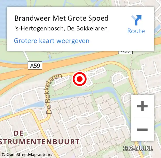 Locatie op kaart van de 112 melding: Brandweer Met Grote Spoed Naar 's-Hertogenbosch, De Bokkelaren op 1 januari 2024 00:27