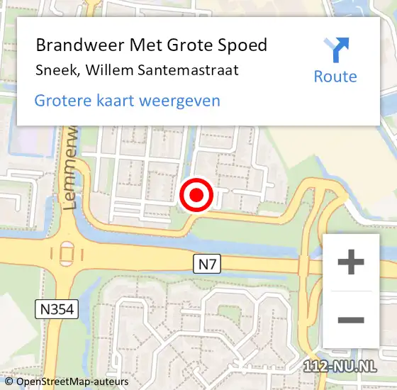 Locatie op kaart van de 112 melding: Brandweer Met Grote Spoed Naar Sneek, Willem Santemastraat op 1 januari 2024 00:27