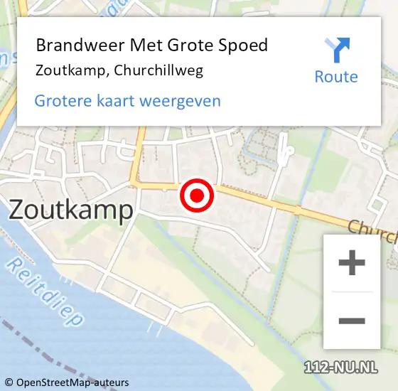 Locatie op kaart van de 112 melding: Brandweer Met Grote Spoed Naar Zoutkamp, Churchillweg op 20 september 2014 13:34