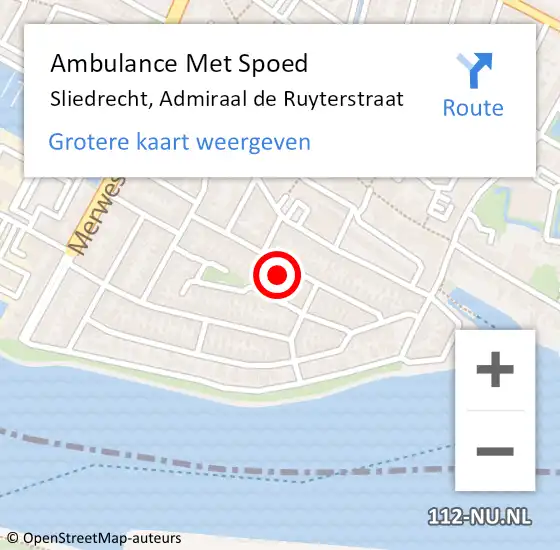 Locatie op kaart van de 112 melding: Ambulance Met Spoed Naar Sliedrecht, Admiraal de Ruyterstraat op 1 januari 2024 00:28