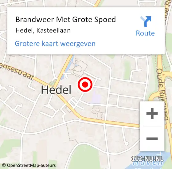 Locatie op kaart van de 112 melding: Brandweer Met Grote Spoed Naar Hedel, Kasteellaan op 1 januari 2024 00:28