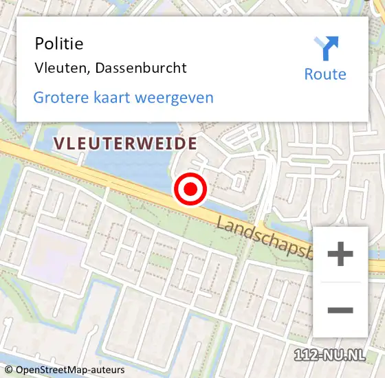 Locatie op kaart van de 112 melding: Politie Vleuten, Dassenburcht op 1 januari 2024 00:33