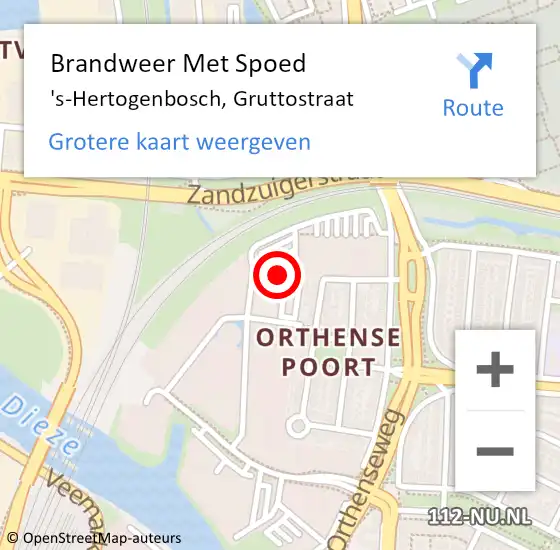 Locatie op kaart van de 112 melding: Brandweer Met Spoed Naar 's-Hertogenbosch, Gruttostraat op 1 januari 2024 00:39
