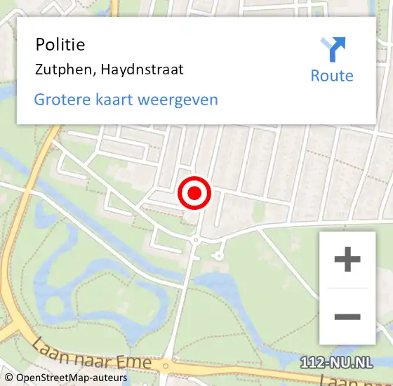 Locatie op kaart van de 112 melding: Politie Zutphen, Haydnstraat op 1 januari 2024 00:40