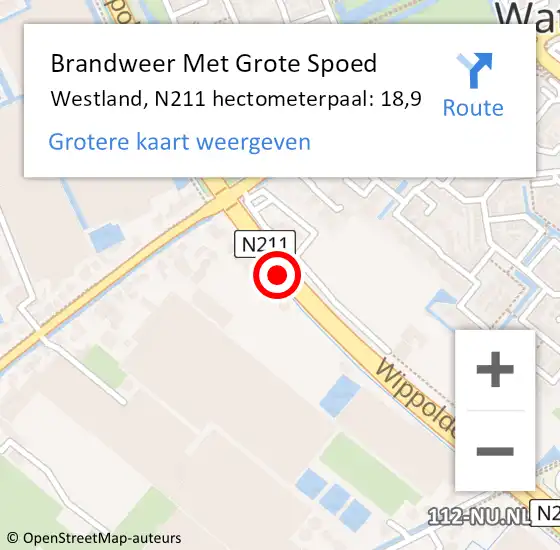 Locatie op kaart van de 112 melding: Brandweer Met Grote Spoed Naar Westland, N211 hectometerpaal: 18,9 op 1 januari 2024 00:41