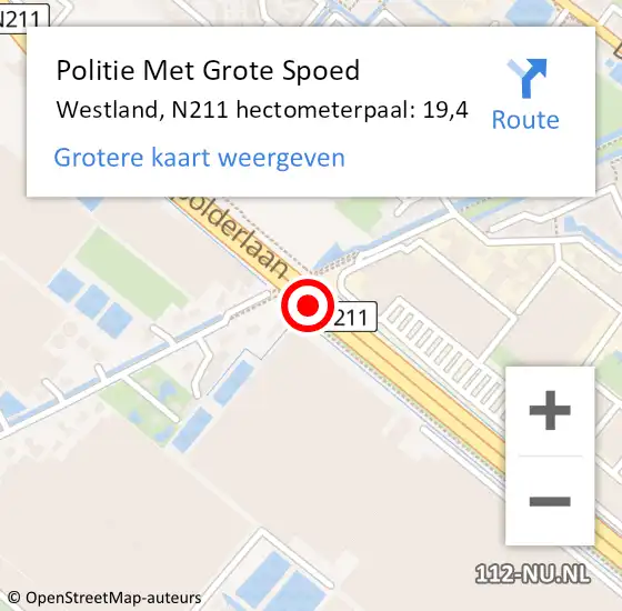 Locatie op kaart van de 112 melding: Politie Met Grote Spoed Naar Westland, N211 hectometerpaal: 19,4 op 1 januari 2024 00:45