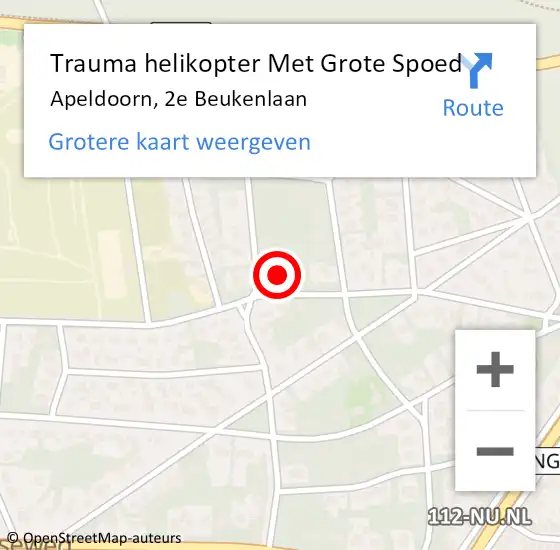 Locatie op kaart van de 112 melding: Trauma helikopter Met Grote Spoed Naar Apeldoorn, 2e Beukenlaan op 1 januari 2024 00:49