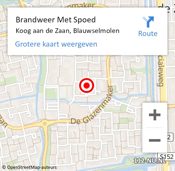 Locatie op kaart van de 112 melding: Brandweer Met Spoed Naar Koog aan de Zaan, Blauwselmolen op 1 januari 2024 00:52