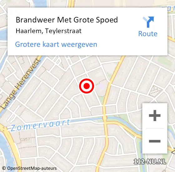 Locatie op kaart van de 112 melding: Brandweer Met Grote Spoed Naar Haarlem, Teylerstraat op 1 januari 2024 00:55