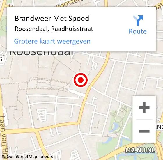 Locatie op kaart van de 112 melding: Brandweer Met Spoed Naar Roosendaal, Raadhuisstraat op 1 januari 2024 00:59