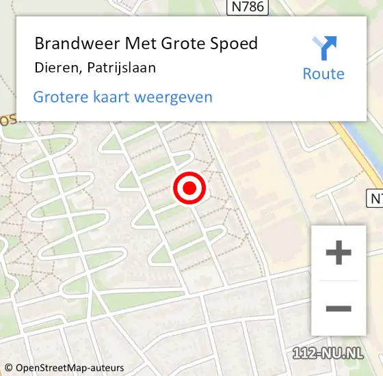 Locatie op kaart van de 112 melding: Brandweer Met Grote Spoed Naar Dieren, Patrijslaan op 1 januari 2024 01:01