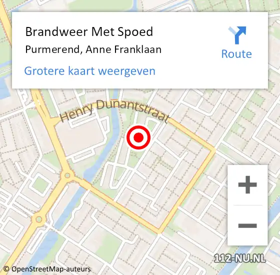 Locatie op kaart van de 112 melding: Brandweer Met Spoed Naar Purmerend, Anne Franklaan op 1 januari 2024 01:01