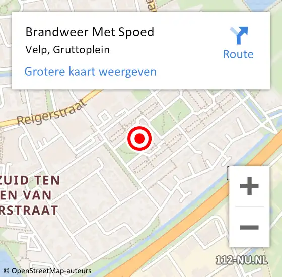 Locatie op kaart van de 112 melding: Brandweer Met Spoed Naar Velp, Gruttoplein op 1 januari 2024 01:01