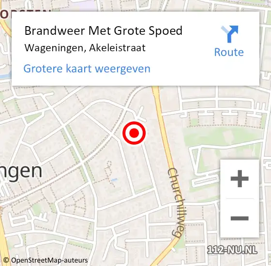 Locatie op kaart van de 112 melding: Brandweer Met Grote Spoed Naar Wageningen, Akeleistraat op 1 januari 2024 01:02