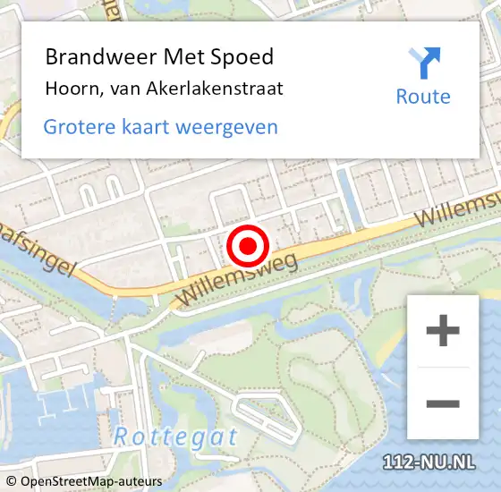 Locatie op kaart van de 112 melding: Brandweer Met Spoed Naar Hoorn, van Akerlakenstraat op 1 januari 2024 01:03