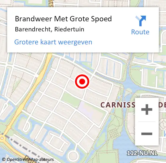 Locatie op kaart van de 112 melding: Brandweer Met Grote Spoed Naar Barendrecht, Riedertuin op 1 januari 2024 01:06