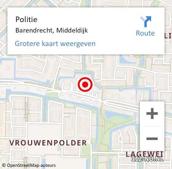 Locatie op kaart van de 112 melding: Politie Barendrecht, Middeldijk op 1 januari 2024 01:09