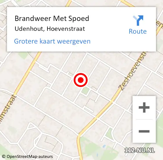 Locatie op kaart van de 112 melding: Brandweer Met Spoed Naar Udenhout, Hoevenstraat op 1 januari 2024 01:13