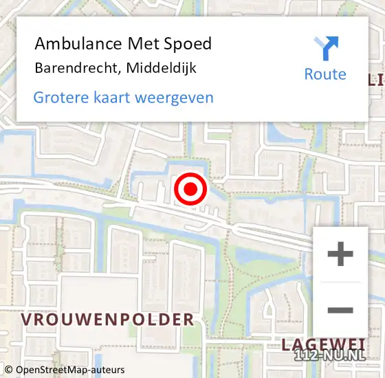 Locatie op kaart van de 112 melding: Ambulance Met Spoed Naar Barendrecht, Middeldijk op 1 januari 2024 01:15