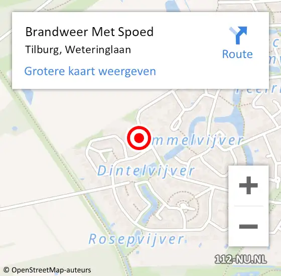 Locatie op kaart van de 112 melding: Brandweer Met Spoed Naar Tilburg, Weteringlaan op 1 januari 2024 01:16