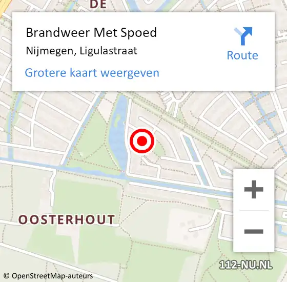 Locatie op kaart van de 112 melding: Brandweer Met Spoed Naar Nijmegen, Ligulastraat op 1 januari 2024 01:17